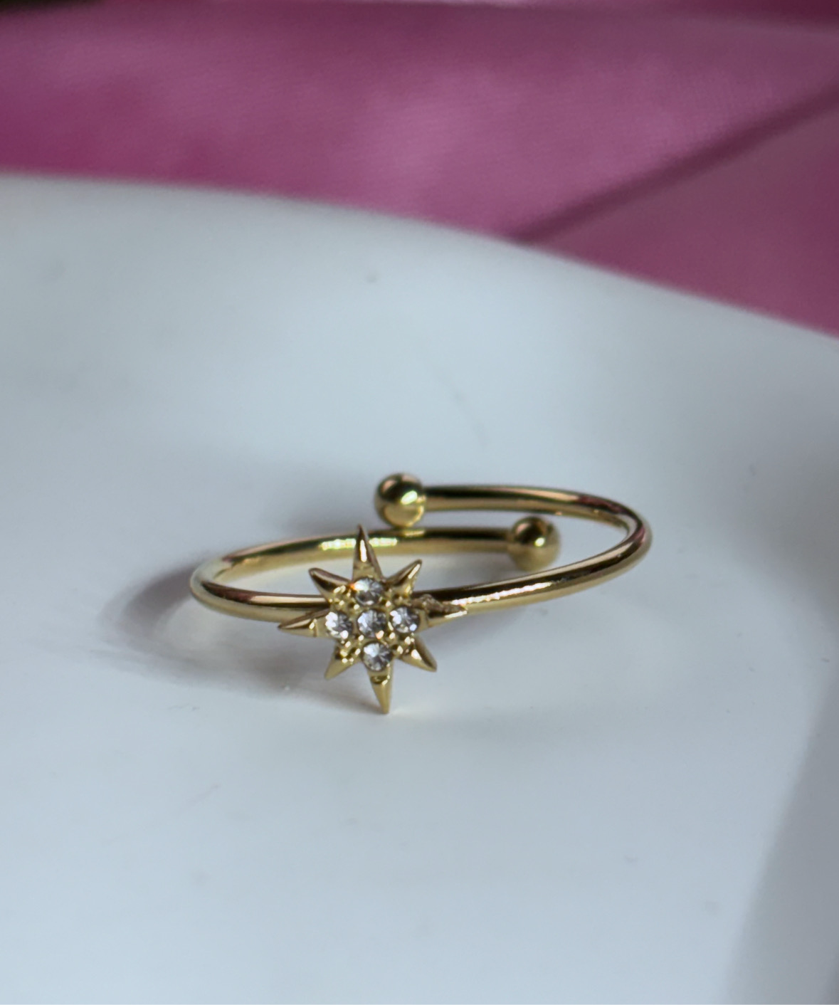 Adjustable stainless steel diamanté star rings gold/silver