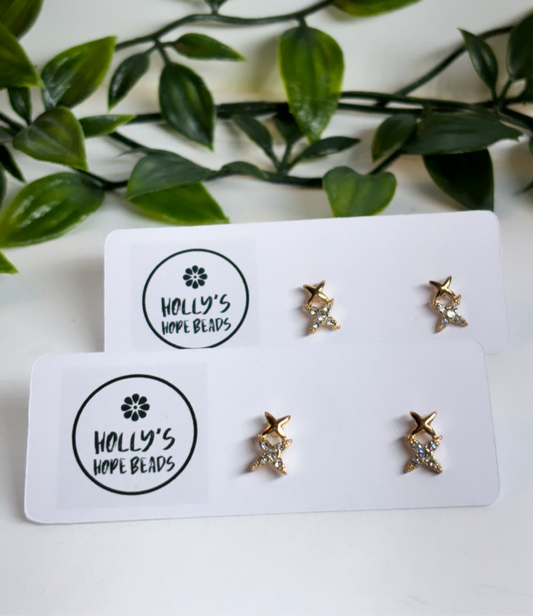 Cubic zirconia 18k gold plated star studs