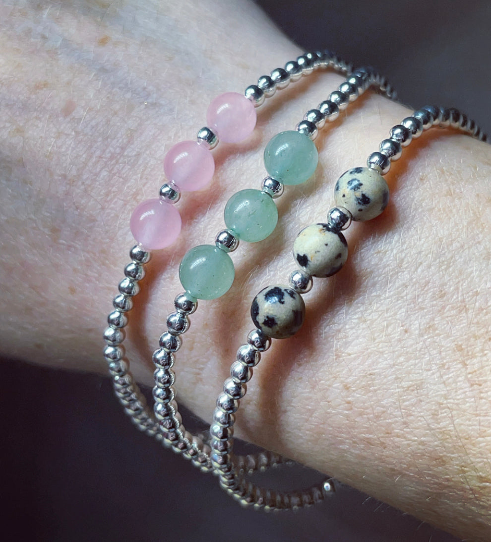 Crystal healing set of bracelets, love, luck and wealth, rose Quartz, aventurine and Dalmatian jasper