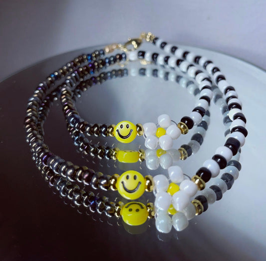 Smiley flower /monochrome bracelet and anklet