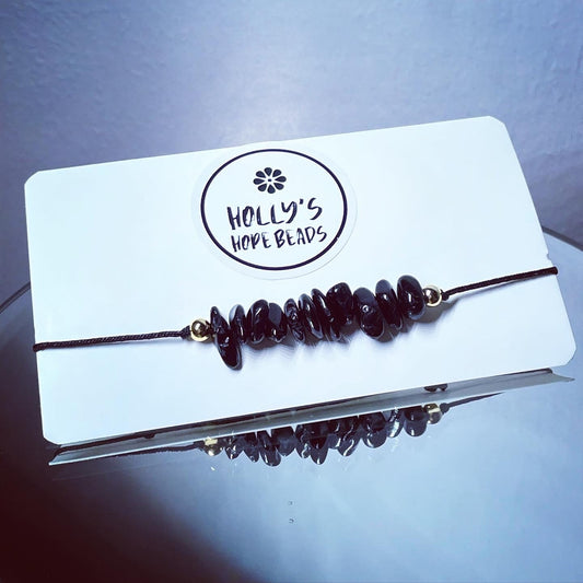 Black Tourmaline, ward off negativity, protection crystal healing, positivity adjustable cord bracelet unisex one size
