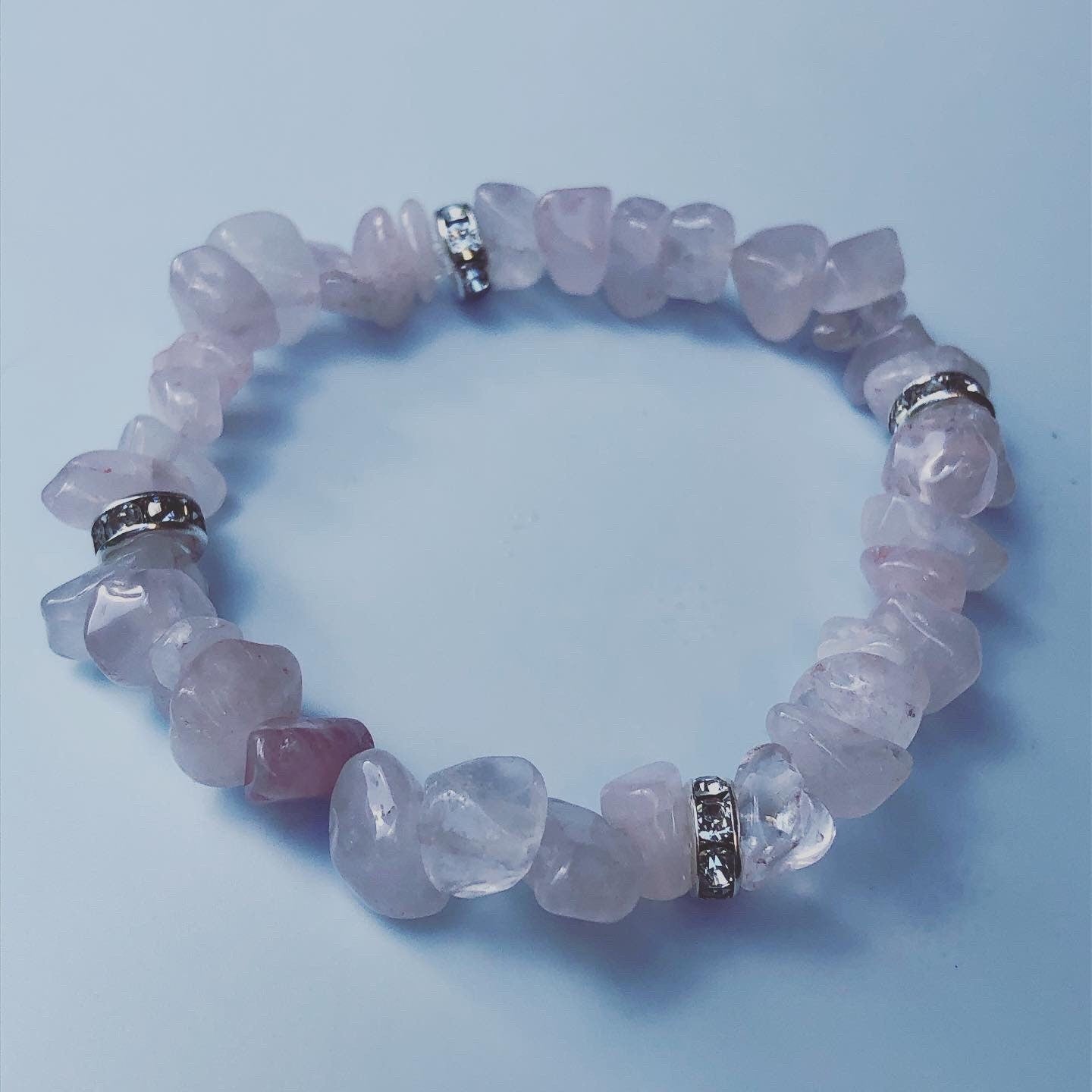 Rose quartz diamanté gemstone bracelet
