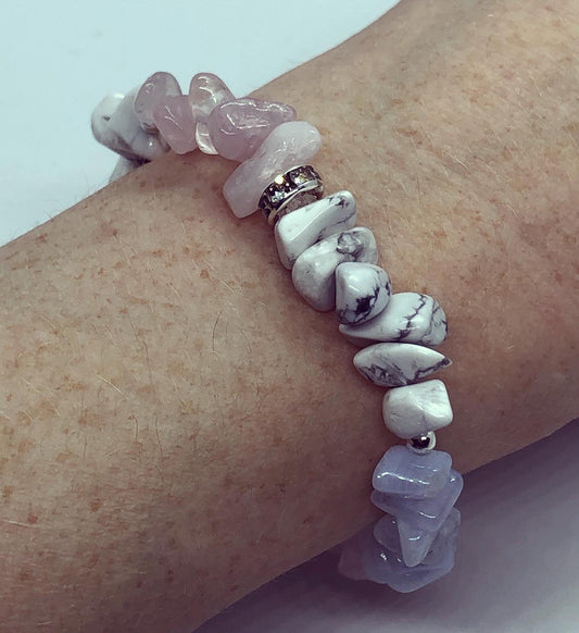 Stress away gemstone bracelet blue agate , rose quartz & howlite