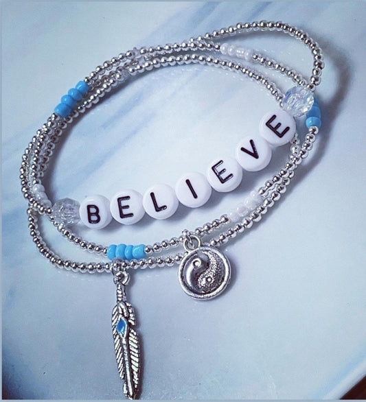 Silver plated personalised bracelet stack