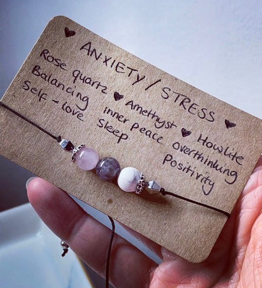 Anxiety/stress relief crystal anklet made with rose Quartz, amethyst & howlite