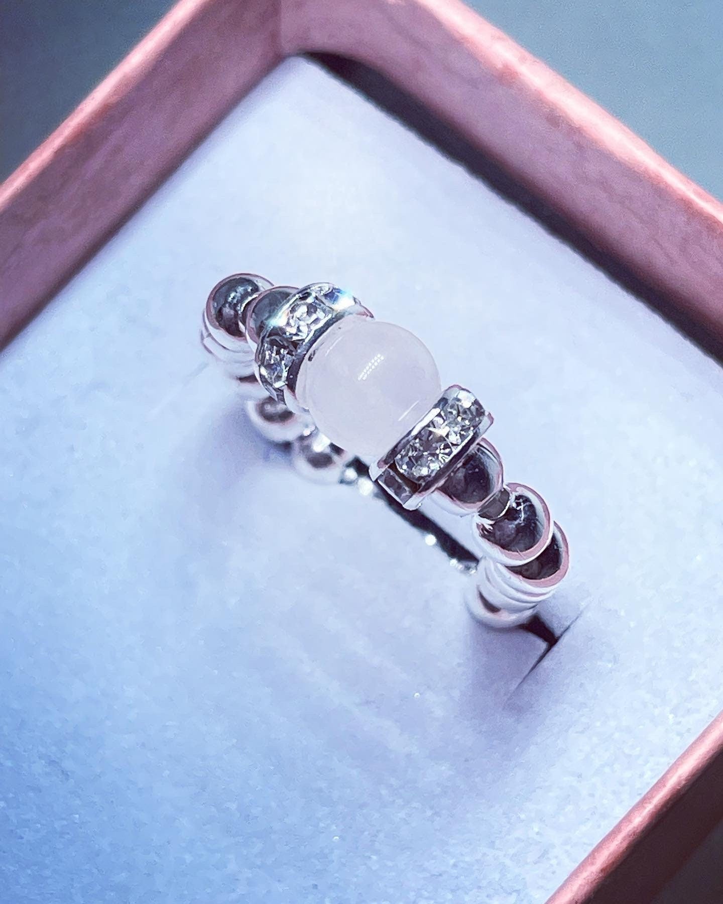 diamanté rings in rose Quartz, opal, howlite, lilac jade, cyan jade, green jade,