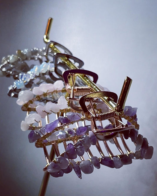 Crystal hair claw clips gold silver & grey