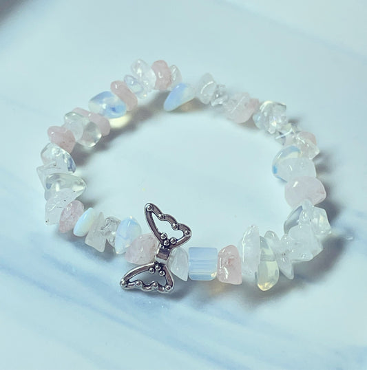 Opal, clear quartz and Rose Quartz bracelet this bracelet is great for overall well-being, health and immunity