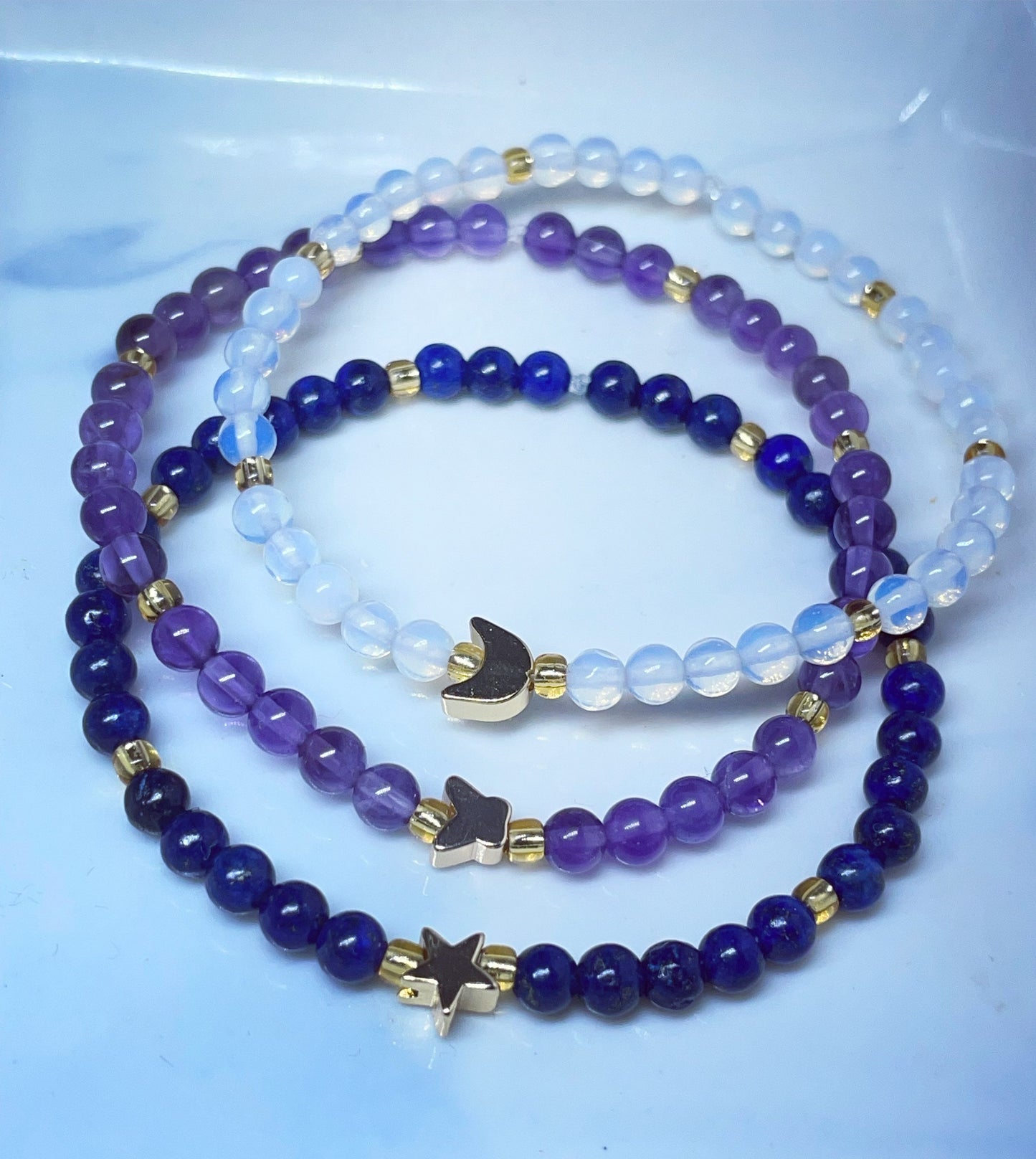 Opal, amethyst lapis lazuli 4mm beaded bracelets