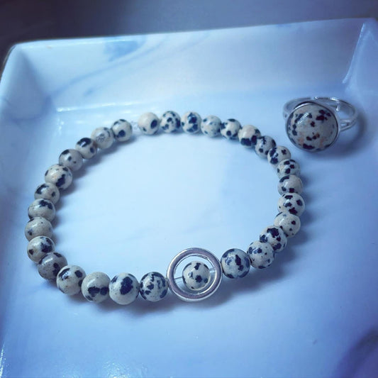 Matching crystal fidget spinning bracelet & adjustable crystal ring