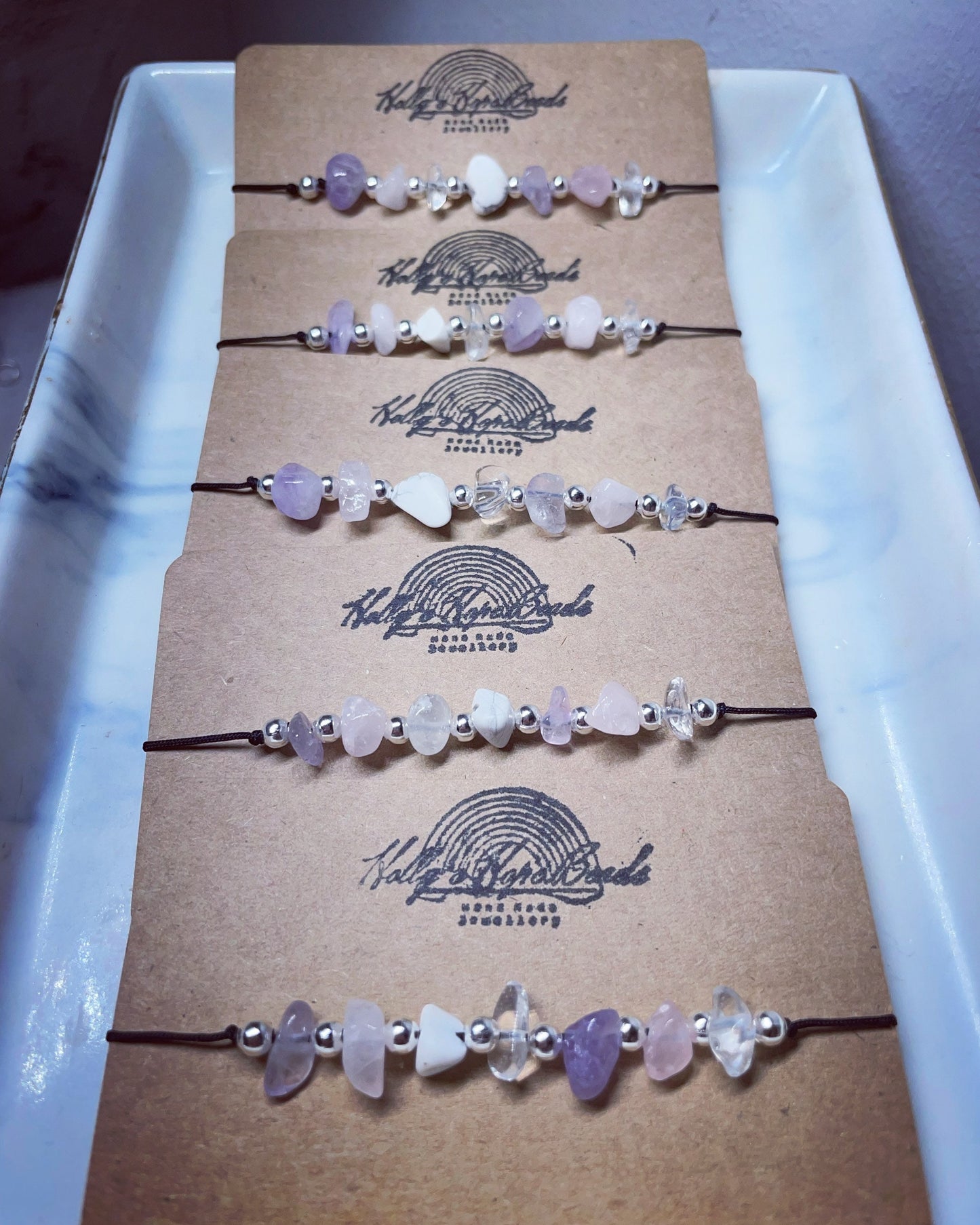Anxiety relief/protection/ stress relief adjustable crystal bracelets made with amethyst, rose Quartz, howlite and clear quartz