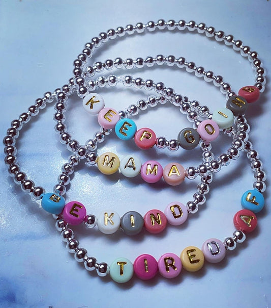 Personalised Multi coloured silver plated bracelets word/names/ affirmation bracelets