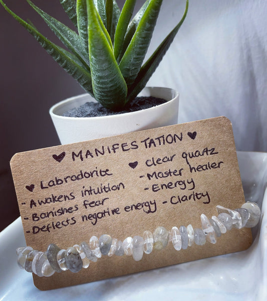 Manifestation Labrodorite and clear quartz crystal healing bracelet
