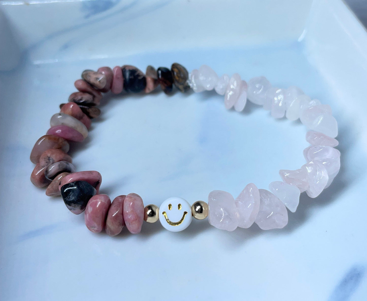 Self love and confidence, rhodonite and rose Quartz crystal healing chip stone bracelet