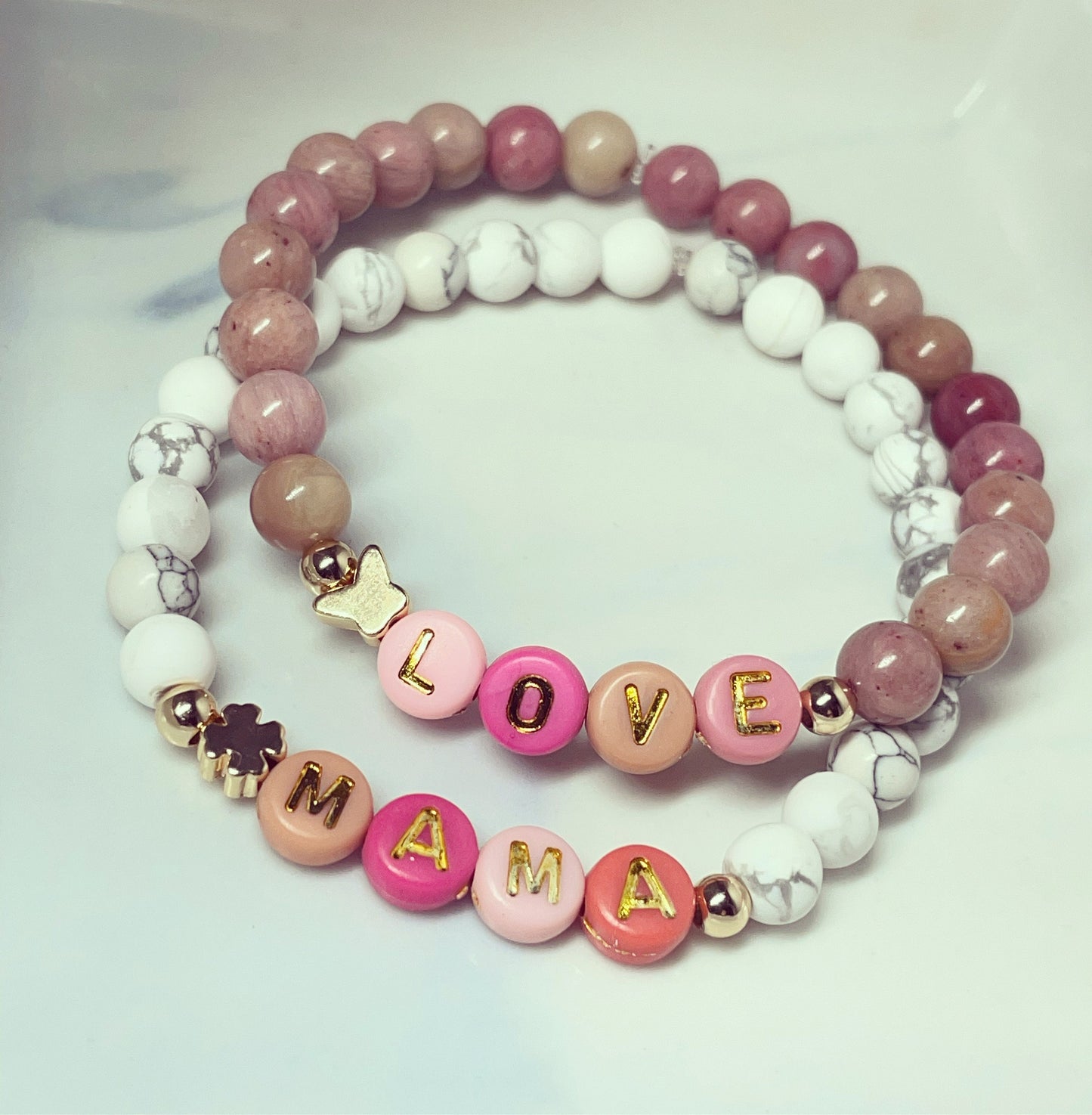 Crystal personalised bracelets/rhodonite and howlite valentines gift/ gifts for her