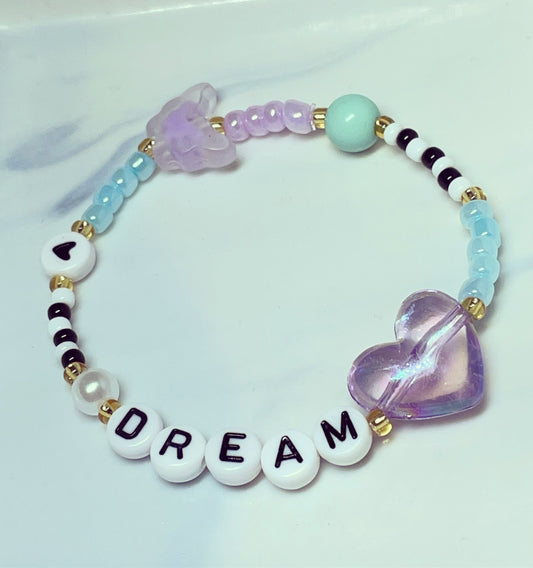 Personalised mint/lilac monochrome acrylic heart bracelet