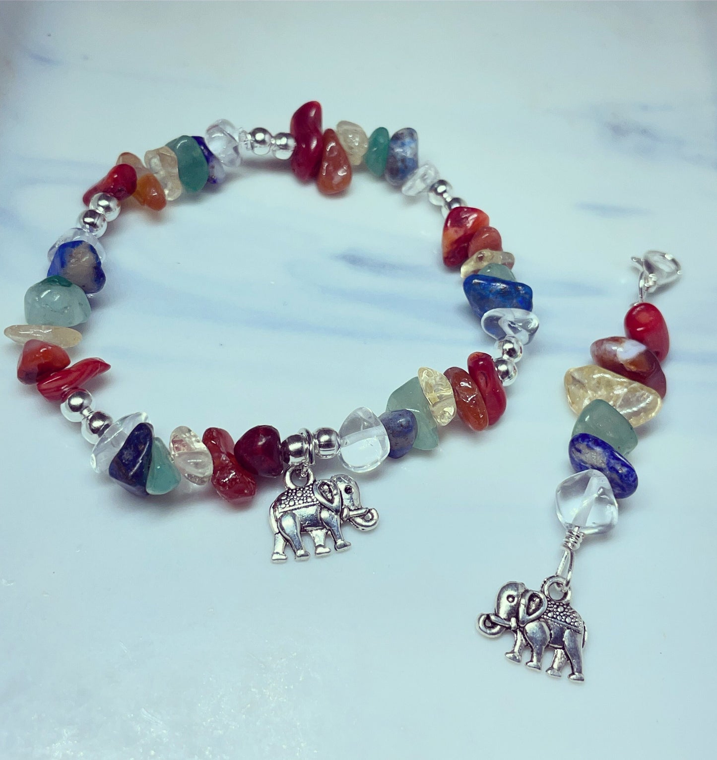Chakra elephant charm crystal bracelet and bag/purse charm